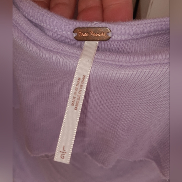Free People Last Call Lavender Ribbed Flounce Top. Size L. - Picture 8 of 9